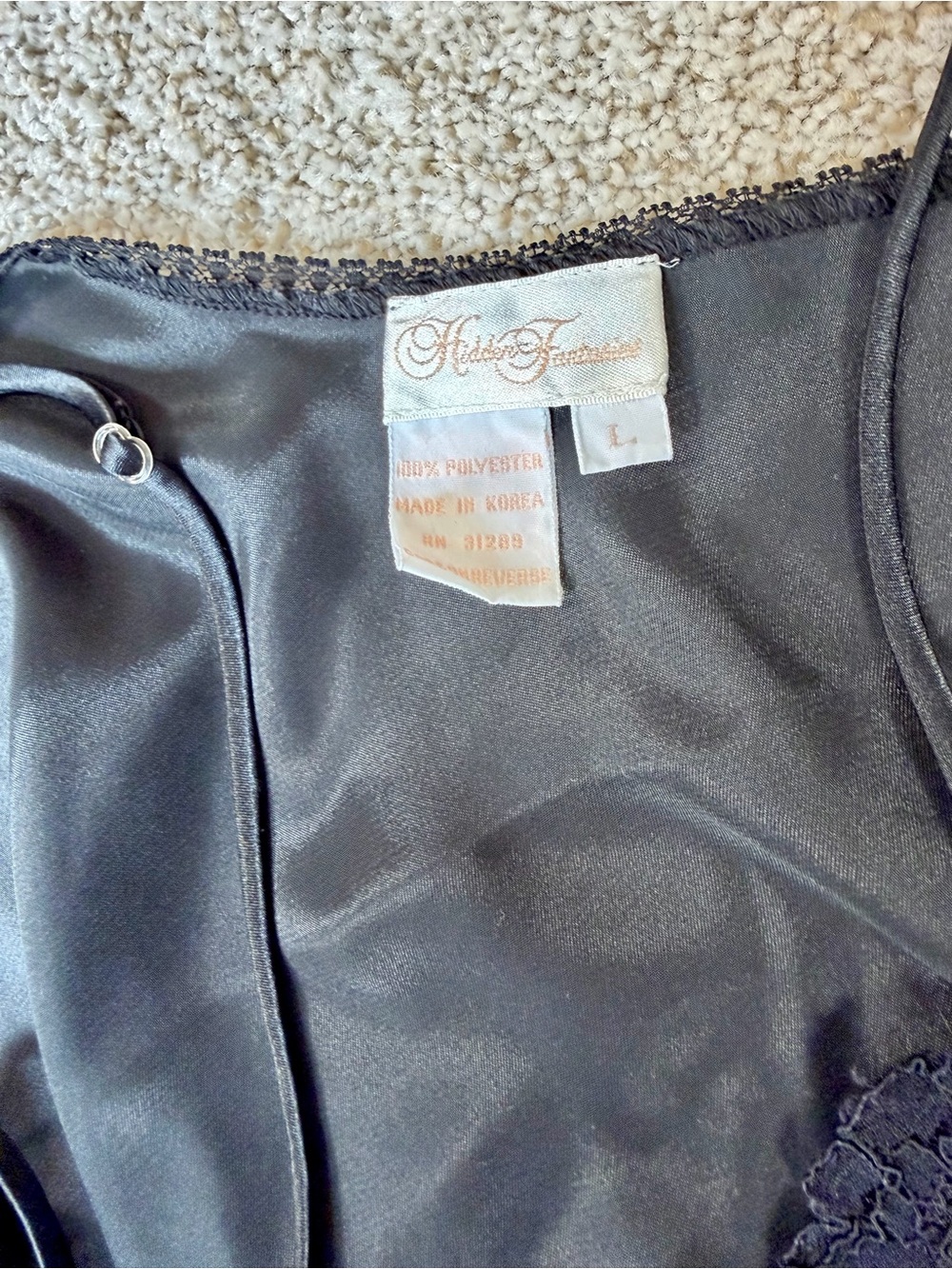 Vintage Intimates Black Slip Dress With Slit Nightgown- Hidden Fantasies Size L - Picture 4 of 6